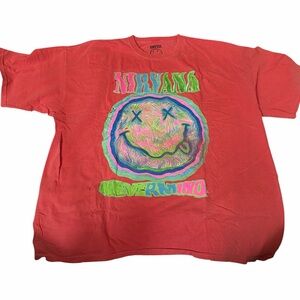 Nirvana Men's Pink Graphic T Shirt Size XL Smiley Face Short‎ Sleeve Nevermind
